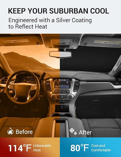 Proadsy 2026 Upgrade Windshield Sun Shade Custom Fit 2015-2020 Suburban Foldable Front Sunshade Protector Sun Visor Blocks UV Rays Keep Car Cooler