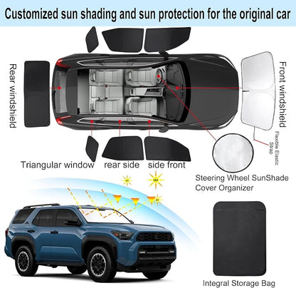 TINGLU Window Shades for Toyota 4Runner 2025 2026 Accessories Car Side Full Windows Rear Triangular Windshield Sun Shade Sun UV Rays & Privacy Protection for Camping 8PCS