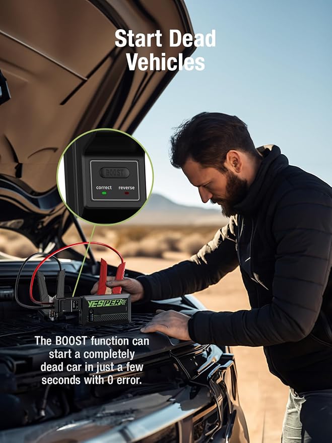 YESPER Jump Starter Portable,1500A Peak Motorcycle Jump Starter, Jump Box for Car Jumper Starter Portable, 12V Auto Booster Pack(Up to 7L Gas and 5.5L Diesel Engine) with Smart Safety Jumper Cable