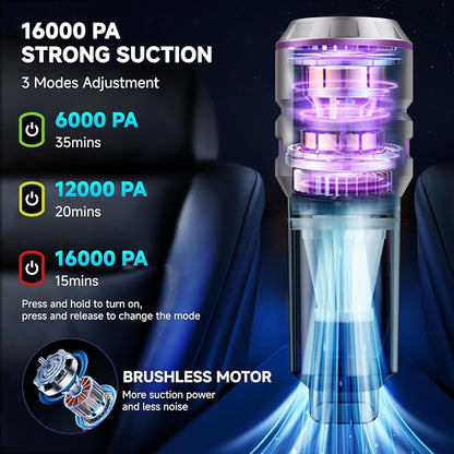 Handheld Vacuum Cordless, Car Vacuum Cleaner with Brushless Motor, Strong Suction Vacuum & Compressed Air Dusters with LED Light, Type C Port, Wireless Mini Portable Hand Vacuum Blower for Home, Pet