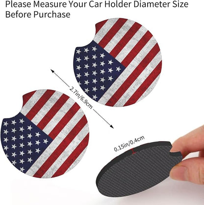 American Flag Steering Wheel Cover + 2 Pieces USA Car Coasters | Anti-Slip Breathable Universal for 14.5-15.5 Inch Car Suitable for Men Women