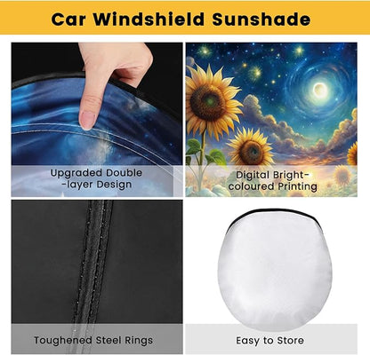 Windshield Sun Shade, Car Sun Shade Windshield, Reflector Sunshade Offers Ultimate Protection for Car Interior, Reflective Polyester Blocks Heat for Sedans, Mini SUVs, Hatchbacks - 57 x 31.5 inches