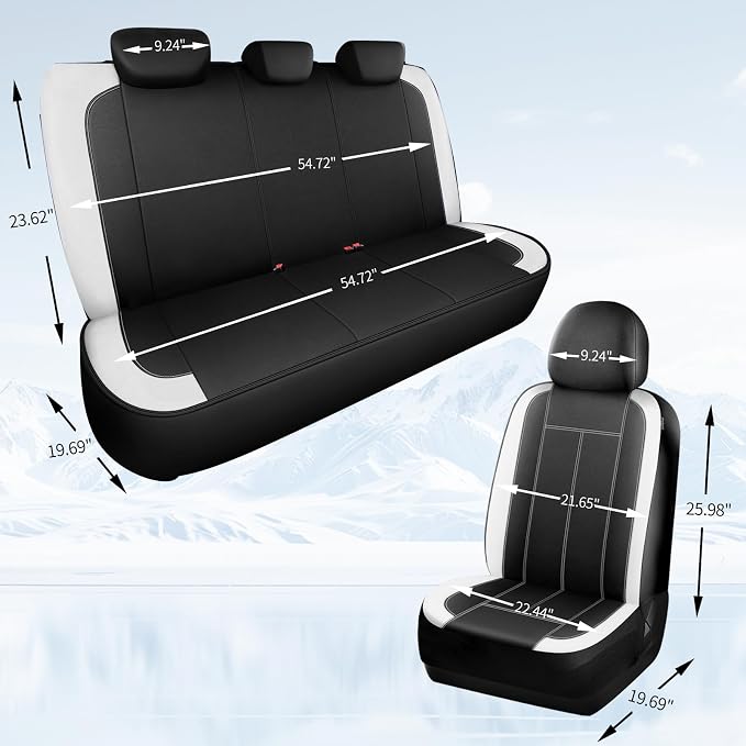HChengkikz Car Seat Covers Full Set, Waterproof Neoprene Car seat Covers, Airbag Compatible, Universal Fit Automotive Seat Covers for Most Cars, Trucks, SUVs (Black + White)