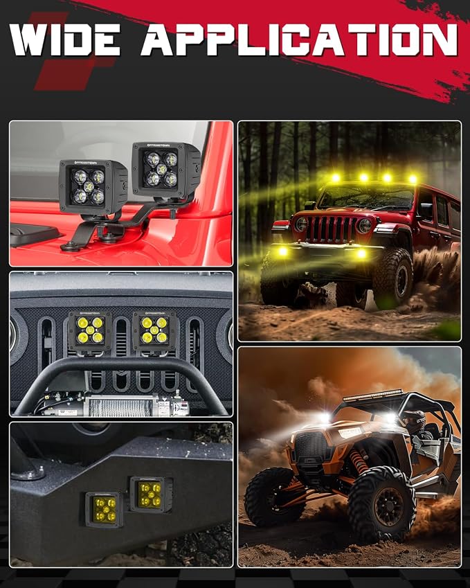 OFFROADTOWN LED Cubes, 4PCS 3 Inch 200W CREE LED Pods Spot Offroad Driving Lights 3x3 LED Cube Light Ditch Fog Lights for Truck Pickup UTV ATV SUV Boat 4x4 Car - White and Yellow