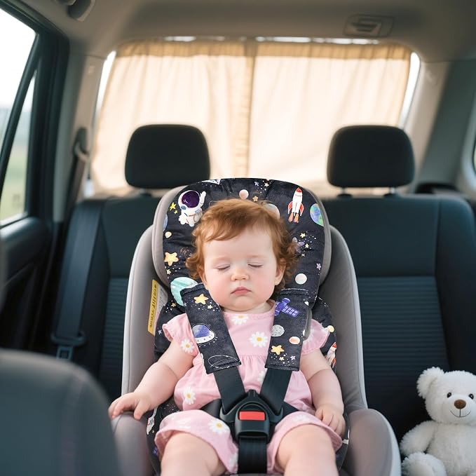 Infant Car Seat Insert Cushion, Baby Car Seat Head Body Support for Girls & Boys, Reversible Newborn Car Seat Insert with 2 Extra Strap Paddings, Premature Car Seat Cushion, Black Space