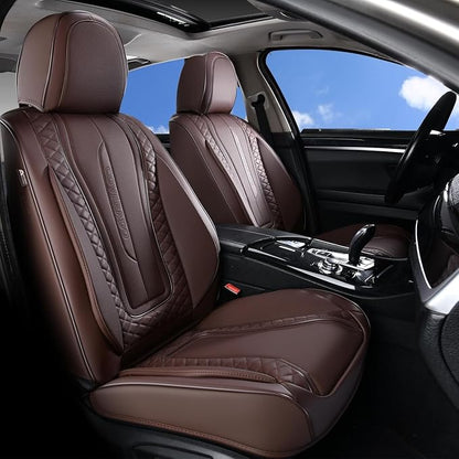 Coverado Car Seat Covers for Front Seat, Leather Seat Covers for Cars, Front Seat Covers, Waterproof Car Seat Protectors Car Seat Cushions Universal for Most Vehicles, Coffee