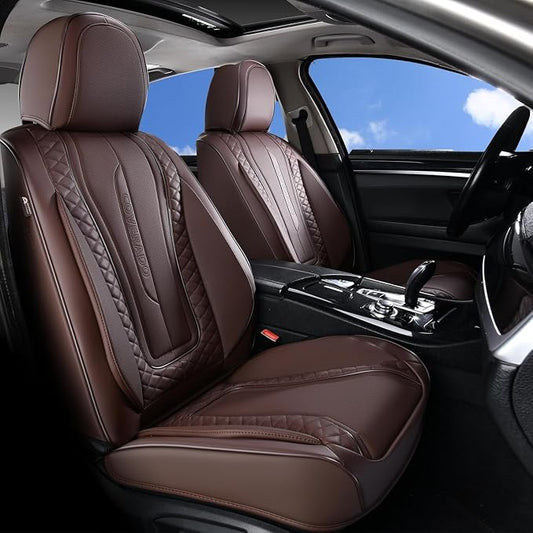 Coverado Car Seat Covers for Front Seat, Leather Seat Covers for Cars, Front Seat Covers, Waterproof Car Seat Protectors Car Seat Cushions Universal for Most Vehicles, Coffee