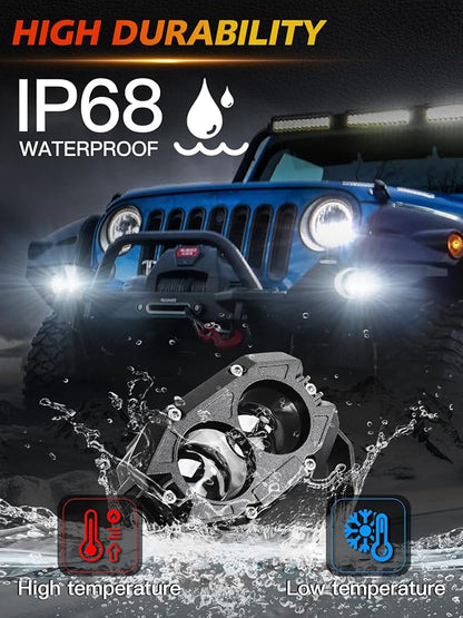 MAYELLO 4-Inch LED Pod Light - 60W Square, Spot Lens Beam, Offroad/Fog, Wiring Harness for Wrangler, Truck, SUV, ATV, UTV, Car, Boat