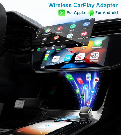 2-in-1 Wireless CarPlay and Android Auto Adapter, Mini USB Dongle Converts Wired to Wireless, Plug & Play, Auto-Connect, Compatible with iPhone & Android TSNAM