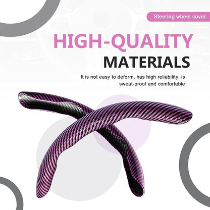 3pcs Universal Carbon Fiber Steering Wheel Cover - Anti-Slip & Segmented Design, Universal 99% Durable Steering Wheel Protector for Men and Women, Car Interior Accessory (Pink)
