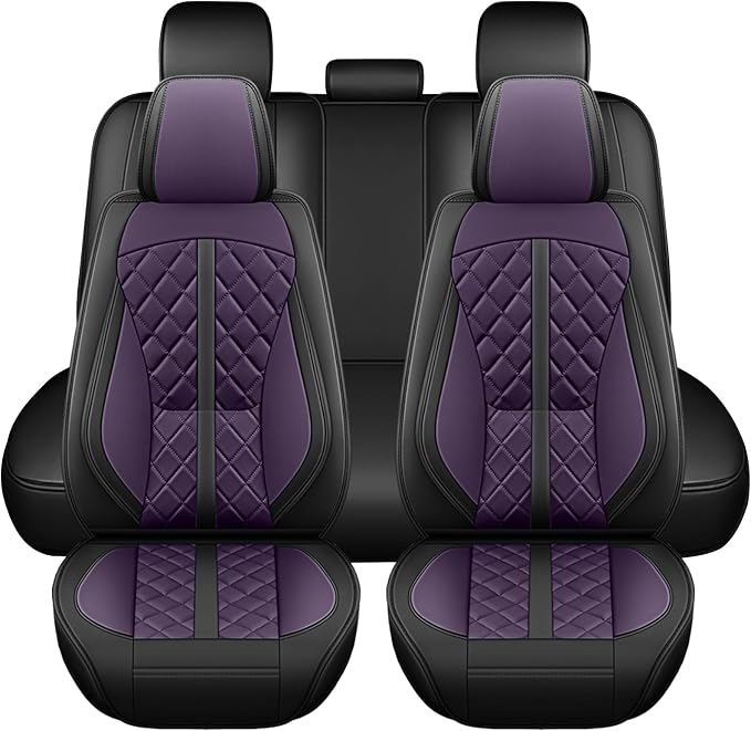 otoez Car Seat Covers Full Set, Universal Leather Seat Cover 5 Seat Waterproof & Breathable Automotive Seat Protector Full Coverage for Cars Sedens, Trucks, SUVs, Vans (Dark Purple)