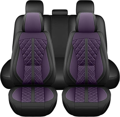 otoez Car Seat Covers Full Set, Universal Leather Seat Cover 5 Seat Waterproof & Breathable Automotive Seat Protector Full Coverage for Cars Sedens, Trucks, SUVs, Vans (Dark Purple)