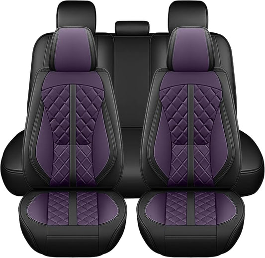 otoez Car Seat Covers Full Set, Universal Leather Seat Cover 5 Seat Waterproof & Breathable Automotive Seat Protector Full Coverage for Cars Sedens, Trucks, SUVs, Vans (Dark Purple)