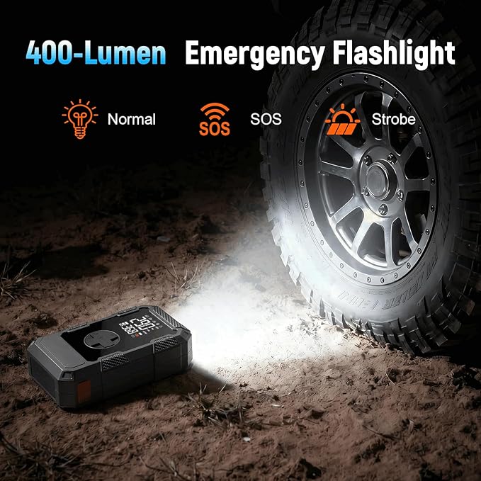 4000A Car Jumper Starter Portable with Air Compressor, 12V Battery Jump Starter with Tire Pump 150PSI for 10L Gas Diesel Engines, Car Battery Jumper Box Pack Combo with LED Light, Father Day Gift