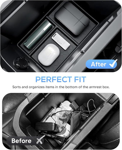Autorder Driver Side Drawer Box&Center Console Organizer for 2019-2025 Toyota RAV4 Accessories - Armrest Bottom Storage Box & Driver's Side Drawer Organizer with Cup Holder – 2PCS ABS Black