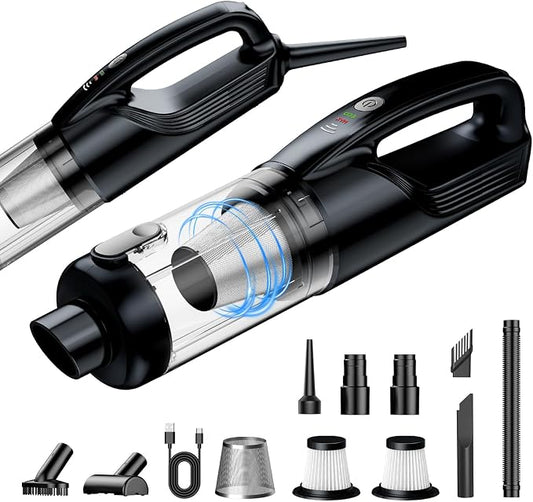 Car Vacuum Portable Cordless, 17000Pa Vacuum Cleaner with Brushless Motor, 2-in-1 Handheld Vacuum Cordless with Multi-Nozzles & Washable Filters, 2 Suction Modes for Home, Car, Office, Pet Hair