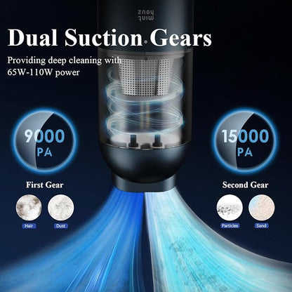 Mini Car Vacuum, 15000PA Strong Suction Cordless with LED Light, 2H Quick QC 3.0 Fast Charging Up to 30 Mins Runtime, Portable Small Vacuum for Car, Home, Office, Corners