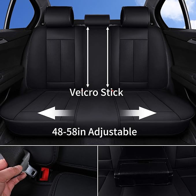 Coverado Seat Covers Full Set, Black Seat Covers for Cars 5 Seats, Car Seat Protector, Waterproof Nappa Leather Car Seat Cushion, Front and Rear Car Seat Cover Fit for Most Sedans SUV Pick-up Truck