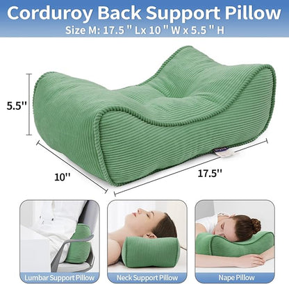 Lumbar Support Pillow for Office Chairs, Bite-Size Natural Latex Foam Back Support Pillow for Lower Back Pain Relief, Soft & Support Corduroy Desk Chair Cushion, M, Green