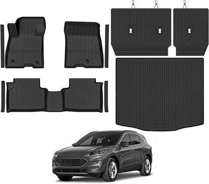 Floor Mats for Ford Escape Hybrid 2020-2025 2026, Trunk Mat and Backrest Mat & Door Sill Guard All Weather TPE Protector for Ford Escape Floor Liner Accessories
