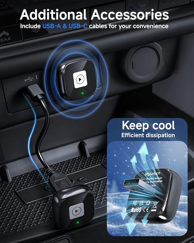 AI Box Carplay,Wireless Carplay Adapter Support Apple CarPlay & Android Auto, Plug & Play, Car Play Adapter with Fast & Stable Auto-Connect,Zero Lag for Apple iOS 10+, Android 11+ Version