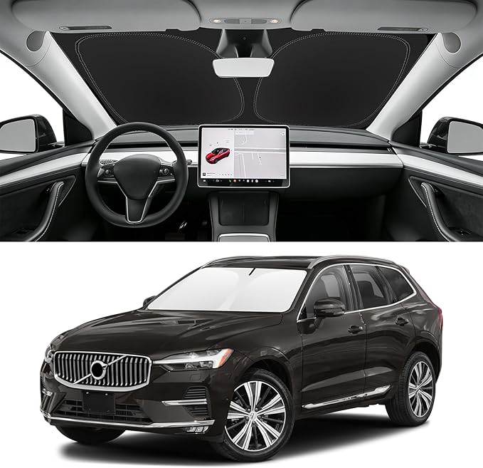 Custom Fit Windshield Sun Shade for Volvo XC60 2018-2026, Blocks UV & Heat, Front Window Sunshade Accessorie, Easy Fold & Store Keep Your Car Cooler