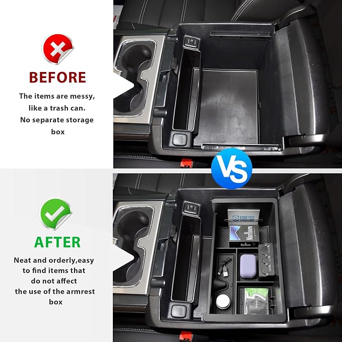 EDBETOS Center Console Organizer Tray Compatible with GMC Sierra 1500 Accessories/Silverado 1500 2014-2018 / Silverado 2500/3500 HD 15-19 /Suburban/Tahoe/Yukon 15-20 Armrest Storage Box (Black Trim)