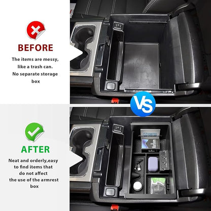 EDBETOS Center Console Organizer Tray Compatible with GMC Sierra 1500 Accessories/Silverado 1500 2014-2018 / Silverado 2500/3500 HD 15-19 /Suburban/Tahoe/Yukon 15-20 Armrest Storage Box (Black Trim)