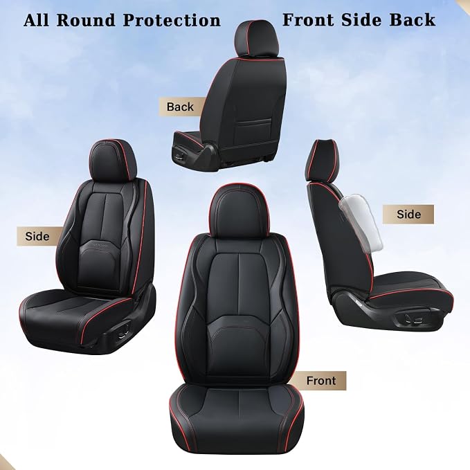 Coverado Car Seat Covers Front Seats, Waterproof Leather Seat Covers for Cars, Luxury Car Seat Covers with Lumbar Support, Car Seat Protector Driver Seat Covers Universal Fit Most Cars (Black&Red)