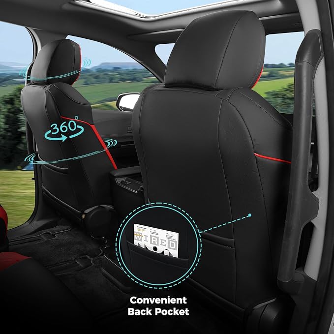 Customized for Toyota Sienna Seat Covers 2021-2026 Sienna 7 Seats 3 Row, Leather Car Seat Covers Waterproof Seat Covers Full Set for Cars, Car Seat Protectors, Airbag Compatible(BlackRed)