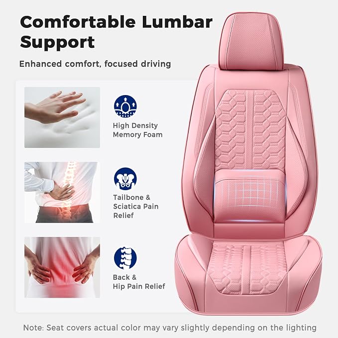 Huidasource Pink Car Seat Covers Full Set, Car Seat Covers Front and Rear Seat, Full Coverage Waterproof Leather Car Seat Cushion Cover Protector Universal Fit for Most Cars SUV Trucks