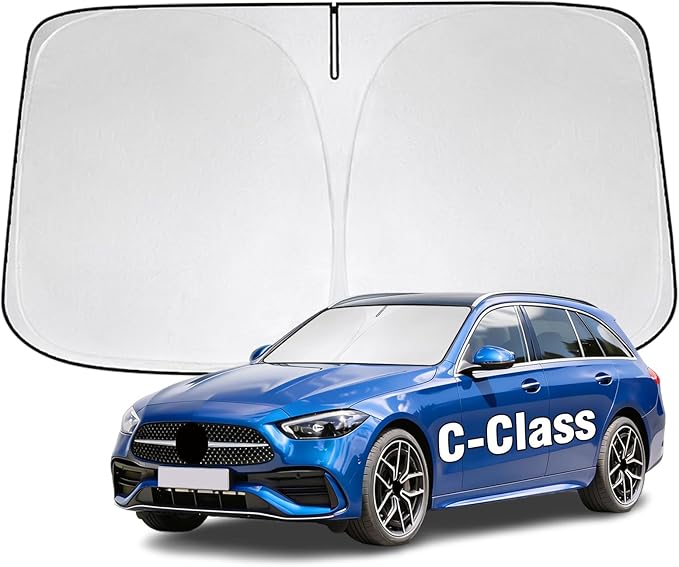 Windshield Sun Shade for Mercedes Benz C-Class W205 C250 C300 C400 2008-2026 Sunshade 300T Windshield Cover Sun Shield Blocks UV Rays Custom Fit Front Window Shade Foldable Keep Cool