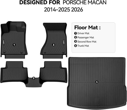 Floor Mats for Porsche Macan 2014-2025 2026, Trunk Mat All Weather TPE Protector for Porsche Floor Liner Accessories