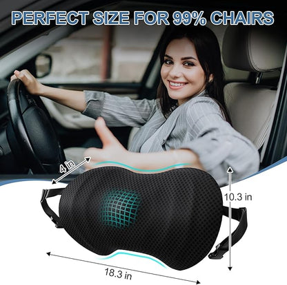 Lumbar Support Pillow for Car, Ergonomic Back Cushion with Strap, Memory Foam Lower Back Support Cushion for Driving, Lumbar Pillow for Pain Relief, for Office Chair, Long Sitting (Black 4D Mesh)