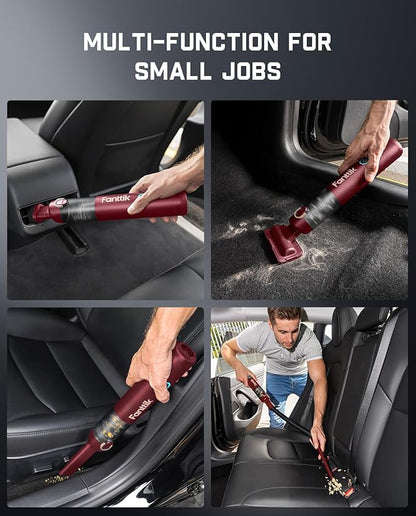 Fanttik Slim V8 APEX Car Vacuum, 4-in-1 Portable Mini Cordless Vacuum with 19000pa Suction Power for Pet Hair, Type-C Charge, One-Touch Empty for Car, Office Desk, Keyboards (Red)