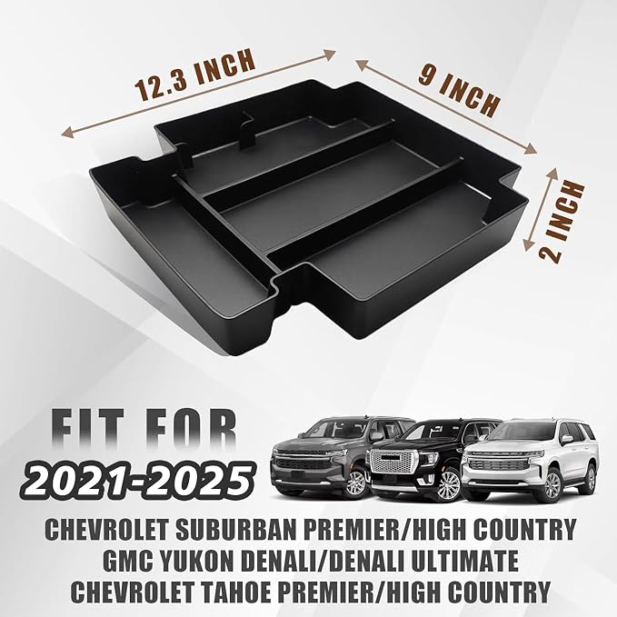 Muslogy for 2021-2025 2026 Sliding Console Yukon Tahoe Suburban Center Organizer Armrest Storage Tray Compatible with GMC Yukon Chevy Tahoe Suburban Fit for Power Sliding Console (Brown)