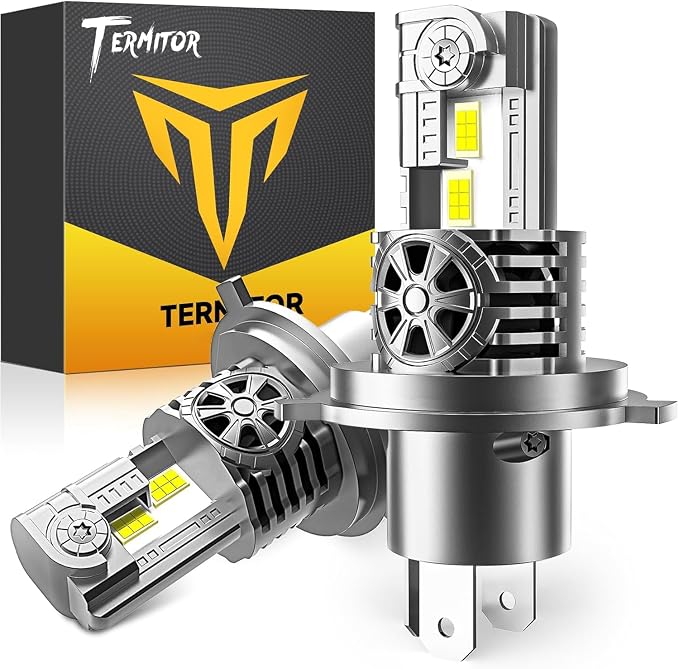 Termitor Upgraded H4/9003 Light bulb Hi/Low Beam, 60000LM 12X Super Brighter, 6500K Cool White, HB2 Driving Light Bulbs with Cooling Fan, 1:1 Mini Halogen Size, Plug and Play, Pack of 2