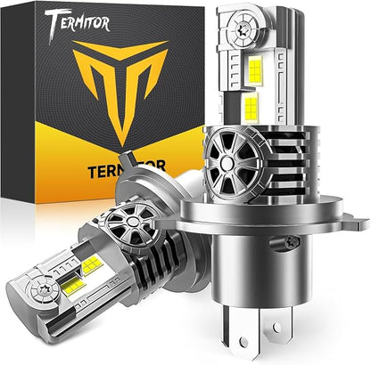 Termitor Upgraded H4/9003 Light bulb Hi/Low Beam, 60000LM 12X Super Brighter, 6500K Cool White, HB2 Driving Light Bulbs with Cooling Fan, 1:1 Mini Halogen Size, Plug and Play, Pack of 2