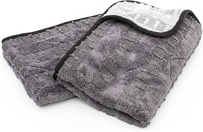 The Rag Company Gauntlet Car Drying Towel, Ultra-Absorbent 70/30 Blend Korean Microfiber, Dries Vehicles Faster Without Scratching, 900 GSM, 15x24 Inches, Ice Grey/Grey, 2-Pack
