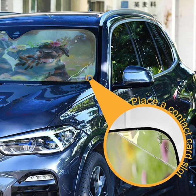 Windshield Sun Shade Rottweiler Dog Puppy Front Window Block UV Shades Visor Reflective Retractable for Car SUV Trucks