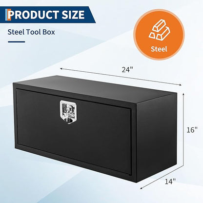 Black Steel Underbody Truck Tool Box for Pickup RV Toolbox Truck Bed Toolboxes Heavy Duty Waterproof Truck Chest with Lock,24 x 14 x 16 Inch