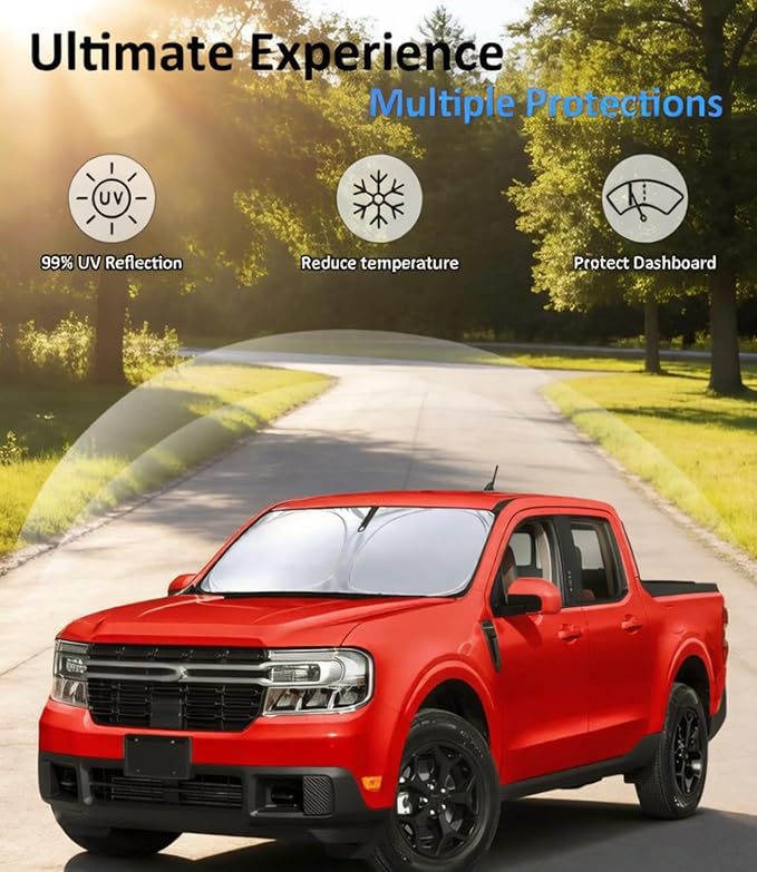 Windshield Sun Shade for Ford Maverick 2022-2026 Accessories, Car Front Window Sun Visor Protector & Heat Shield | 240T Sunshade Protection Blocks UV Rays Keep Your Car Cooler