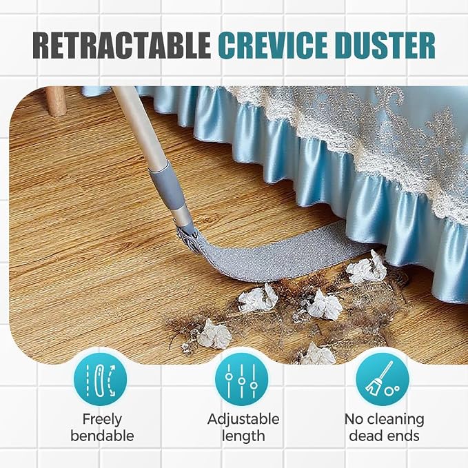 Retractable Gap Dust Cleaner with Microfiber Cloths,Extendable Long Handle Washable Bendable Duster Brush for Cleaning Under Appliances Furniture Couch Fridge