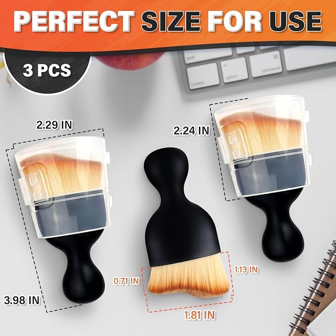 3Pcs Auto Detailing Brushes Set – 2.29" x 3.98" Car Cleaning Brush Interior with Curved Soft Nylon Bristles, Waterproof Plastic Handle, Transparent Storage Case - for Dashboard, AC Vents & Console