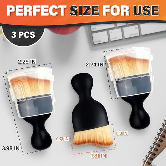 3Pcs Auto Detailing Brushes Set – 2.29" x 3.98" Car Cleaning Brush Interior with Curved Soft Nylon Bristles, Waterproof Plastic Handle, Transparent Storage Case - for Dashboard, AC Vents & Console