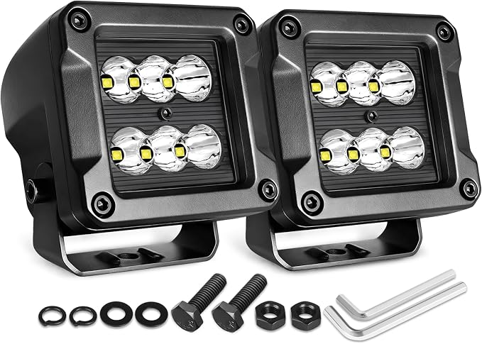 LED Pod Lights, Nirider 2PCS 120W 3 Inch CREE Fog Lights LED Cube Light Off Road Light Pods Spot Light Bars for Truck Car SXS UTV ATV Tractor Boat