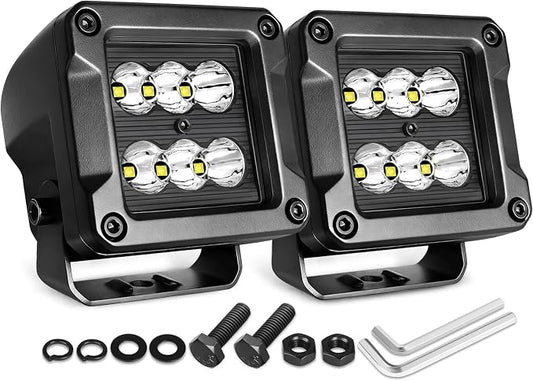 LED Pod Lights, Nirider 2PCS 120W 3 Inch CREE Fog Lights LED Cube Light Off Road Light Pods Spot Light Bars for Truck Car SXS UTV ATV Tractor Boat