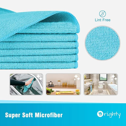 Orighty Microfiber Cleaning Cloth, 12 Pack Microfiber Towels for Cars, Highly Absorbent Car Cleaning Supplies, Lint Free Cloths Clean Rags for Car Care, House, Kitchen, 12x11 inch, Blue