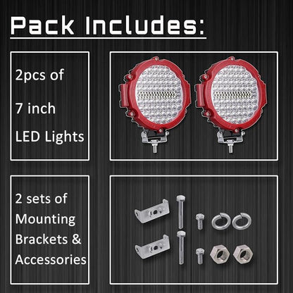 Offroad Lights, 7 Inch Round Off Road Light Pods 210W 10000lm LED Offroad Driving Auxiliary Lighting 12V 24V for Trucks ATV SXS RZR UTV Golf Cart 4x4 Car Jeep Off-Roading Waterproof, 2 Pack