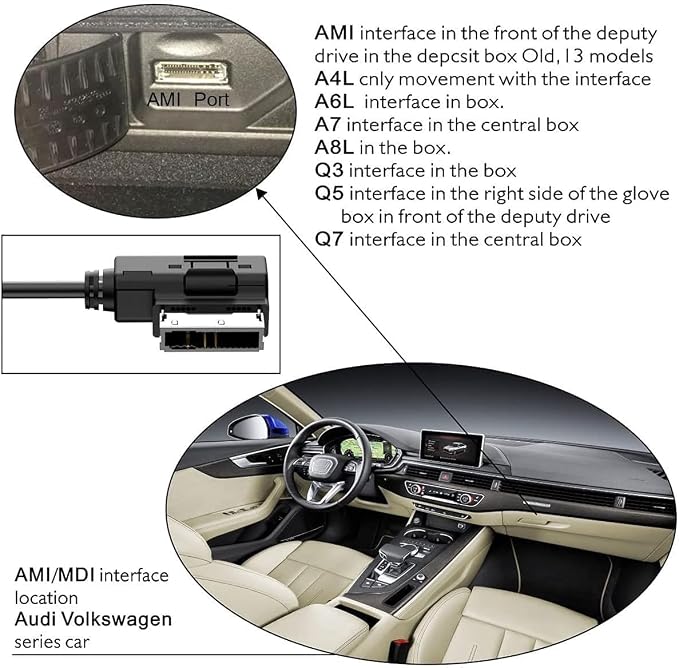 Bluetooth Receiver Car Kit Compatible with Audi A3 A4 A5 A6 A7 S3 S4 Q3 Q5 Q7,Wireless Music Interface AMI MMI Adapter,Premium CSR Chipset HiFi Sound,Compatible with iPhone iPod Android 2G